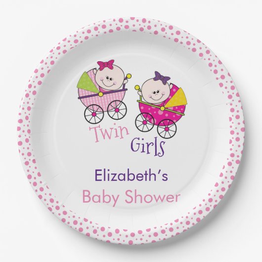 Twin Girls Carriage Baby shower Papieren Bordje (Voorkant)