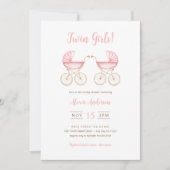 Twin Girls Carriages Baby Shower Invitation Kaart (Voorkant)