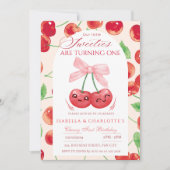Twin Girls Cherry eerste 1e verjaardag Kaart (Voorkant)