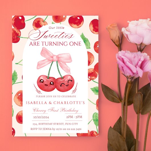 Twin Girls Cherry eerste 1e verjaardag Kaart