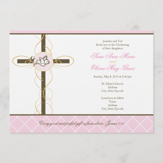 Twin Girls Christening/Baptism Invitation Kaart (Voorkant)