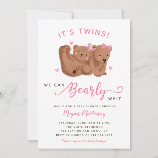 Twin Girls Cub Beer Baby shower Kaart (Voorkant)