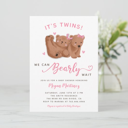 Twin Girls Cub Beer Baby shower Kaart (Staand voorkant)