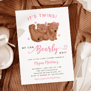 Twin Girls Cub Beer Baby shower Kaart