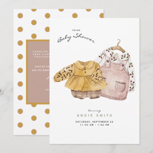 Twin Girls Cute Clothes Baby shower Kaart (Voorkant / Achterkant)