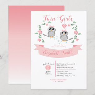 Twin Girls Cute owls babyshower Kaart
