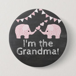 Twin Girls Elephant Baby shower | Ik ben de oma Ronde Button 7,6 Cm