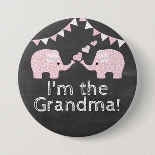 Twin Girls Elephant Baby shower   Ik ben de oma Ronde Button 7,6 Cm