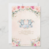 Twin Girls Elephant Blush Floral Tea Baby shower Kaart (Achterkant)
