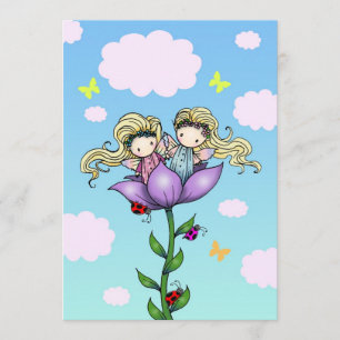 Twin Girls Fairy verjaardagsfeestje uitnodigingen