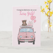 Twin Girls Fiat 500 gefeliciteerd Kaart (Gele Bloem)