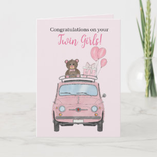 Twin Girls Fiat 500 gefeliciteerd Kaart