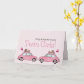 Twin Girls Fiat 500 gefeliciteerd Kaart (Gele Bloem)