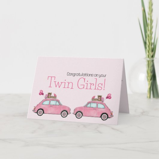 Twin Girls Fiat 500 gefeliciteerd Kaart (Voorkant)
