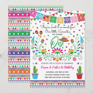 Twin Girls Fiesta Senorita 1e verjaardag Kaart