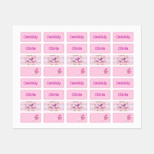 Twin Girls Flamingos met Names Labels (Vel)
