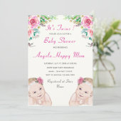 Twin Girls ! Funny Stork Baby shower Invitation (Staand voorkant)