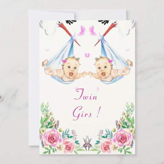 Twin Girls ! Funny Stork Baby shower Invitation (Achterkant)