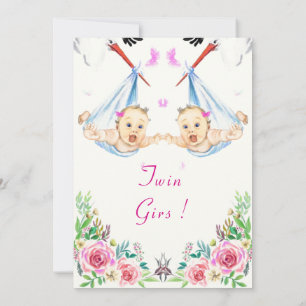 Twin Girls ! Funny Stork Baby shower Invitation