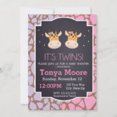Twin Girls Giraffe Baby shower Uitnodiging (Voorkant)