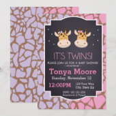 Twin Girls Giraffe Baby shower Uitnodiging (Voorkant / Achterkant)