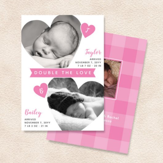 Twin Girls Heart Lijsten Roze foto Collage Birth Aankondiging