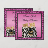Twin Girls Kittens Pink Leopard Baby shower Kaart (Voorkant / Achterkant)