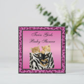 Twin Girls Kittens Pink Leopard Baby shower Kaart (Staand voorkant)