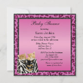 Twin Girls Kittens Pink Leopard Baby shower Kaart (Achterkant)