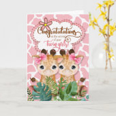 Twin Girls New Baby Oerwoud Theme Gefeliciteerd Kaart (Gele Bloem)