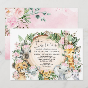 Twin Girls Oerwoud Safari Party Animals Baby showe Kaart
