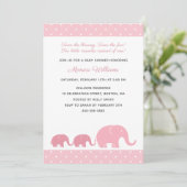 Twin Girls Pink Elephant Baby Shower Invitations Kaart (Staand voorkant)