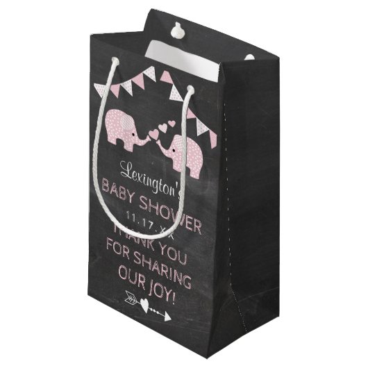 Twin Girls Pink Elephants Baby shower Dank je wel Klein Cadeauzakje (Voorkant Gekanteld)