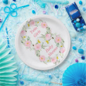 Twin Girls Pink Floral Waterverf Baby shower Papieren Bordje (Feest)