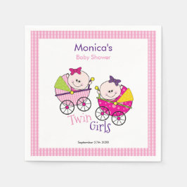 Twin Girls Pink Gingham Baby shower Napkin Servet