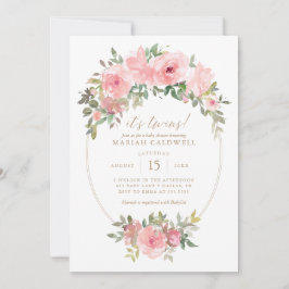 Twin Girls Pink Gold Floral Greenery Baby shower Kaart