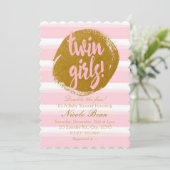 TWIN GIRLS Pink Gold Foil Waterverf Uitnodiging (Staand voorkant)