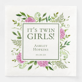 Twin Girls Pink Hydrangeas Girl Baby shower Servet