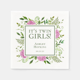 Twin Girls Pink Hydrangeas Girl Baby shower Servet