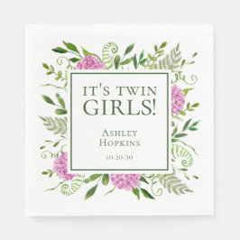 Twin Girls Pink Hydrangeas Girl Baby shower Servet