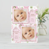 Twin Girls Pink Polka Dot Foto aankondiging (Staand voorkant)
