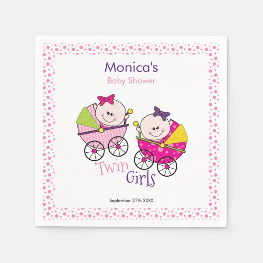 Twin Girls Pink Polka Dots Baby shower Napkin Servet (Voorkant)