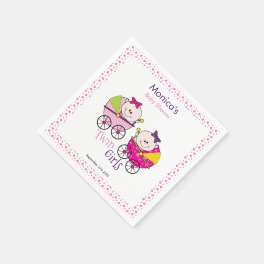 Twin Girls Pink Polka Dots Baby shower Napkin Servet (Hoek)