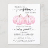 Twin Girls Pink Pumpkin Baby Sprinkle Uitnodiging (Voorkant)