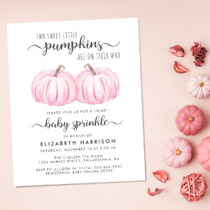 Twin Girls Pink Pumpkin Baby Sprinkle Uitnodiging