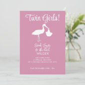 Twin Girls Pink Stork Zwangerschap Aankondiging Ka (Staand voorkant)