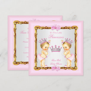Twin Girls Princess Baby shower Gold Pink Blonde Kaart