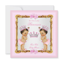 Twin Girls Princess Baby shower Gold Pink Brunette