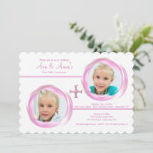 Twin Girls Religieuze Fotouitnodiging Kaart (Staand voorkant)