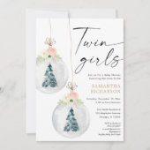 Twin Girls roze baby shower Winterkerst Kaart (Voorkant)
